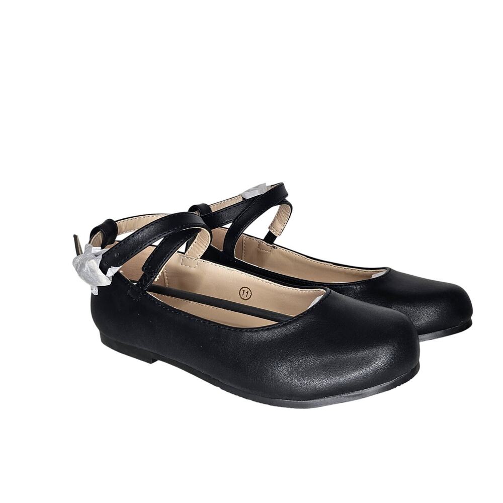 Coutgo Girls Mary Jane Shoes Ankle Buckle Flats Toddler Little Kid Size 11 Black